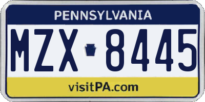 PA license plate MZX8445