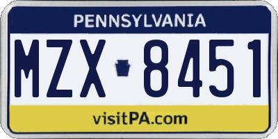 PA license plate MZX8451