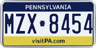 PA license plate MZX8454