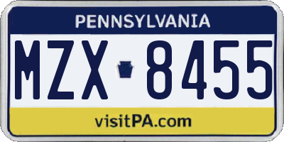 PA license plate MZX8455