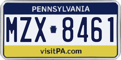 PA license plate MZX8461