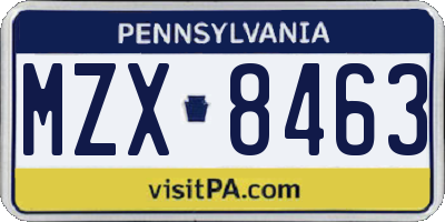 PA license plate MZX8463