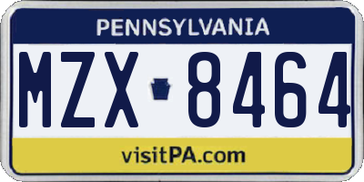 PA license plate MZX8464