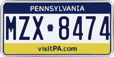 PA license plate MZX8474