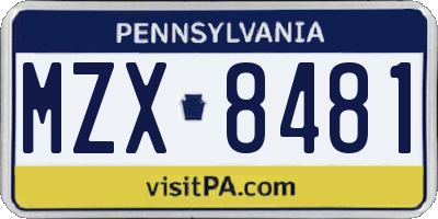 PA license plate MZX8481