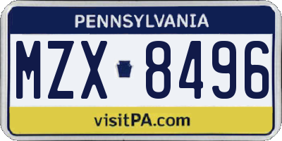 PA license plate MZX8496