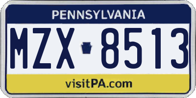 PA license plate MZX8513