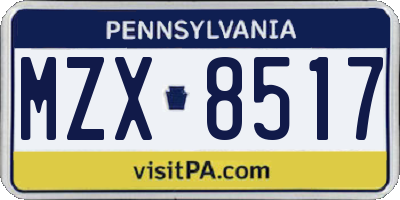 PA license plate MZX8517