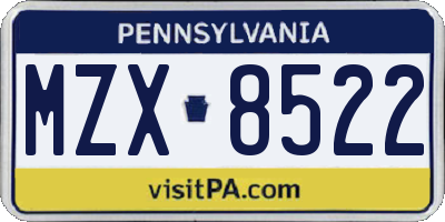 PA license plate MZX8522