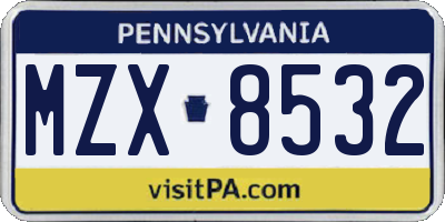 PA license plate MZX8532
