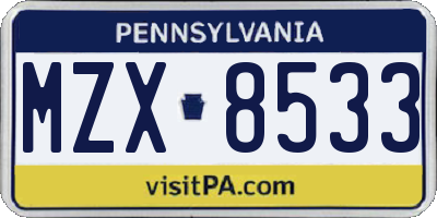 PA license plate MZX8533