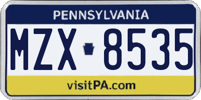 PA license plate MZX8535