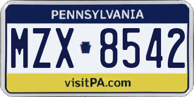 PA license plate MZX8542