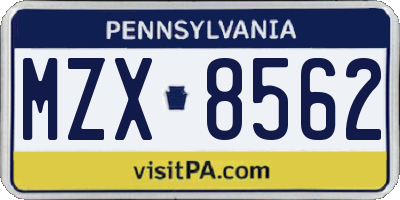 PA license plate MZX8562