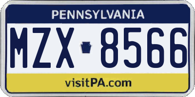 PA license plate MZX8566