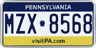 PA license plate MZX8568