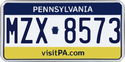PA license plate MZX8573