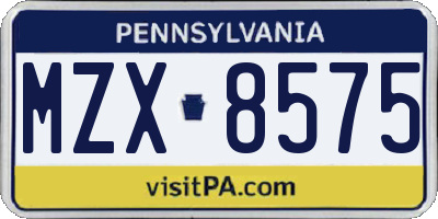 PA license plate MZX8575
