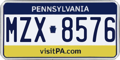 PA license plate MZX8576