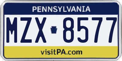 PA license plate MZX8577