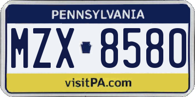 PA license plate MZX8580