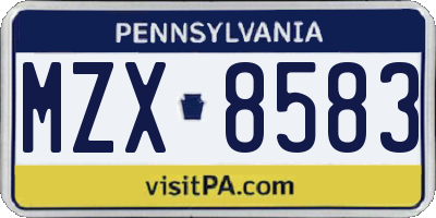 PA license plate MZX8583