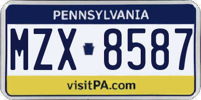 PA license plate MZX8587