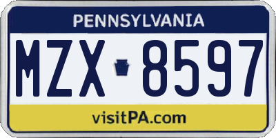 PA license plate MZX8597
