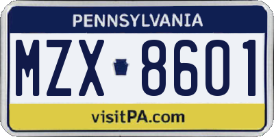 PA license plate MZX8601