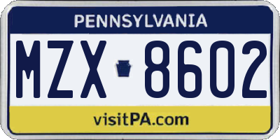 PA license plate MZX8602