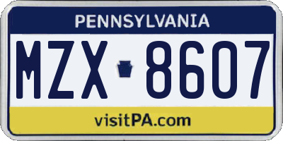 PA license plate MZX8607