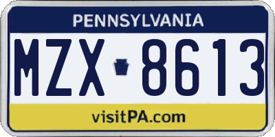 PA license plate MZX8613