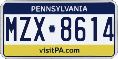 PA license plate MZX8614