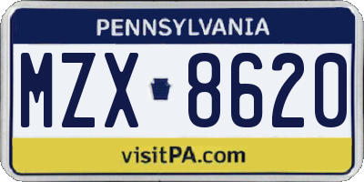 PA license plate MZX8620