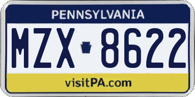 PA license plate MZX8622