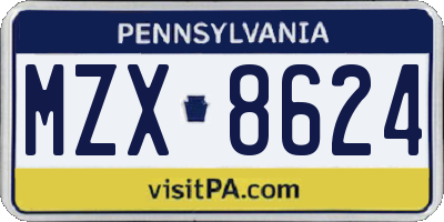 PA license plate MZX8624