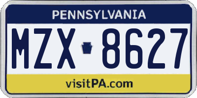 PA license plate MZX8627