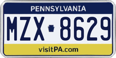 PA license plate MZX8629