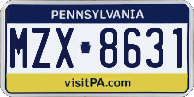 PA license plate MZX8631