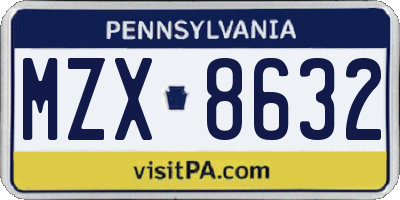 PA license plate MZX8632