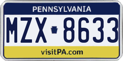 PA license plate MZX8633
