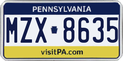 PA license plate MZX8635