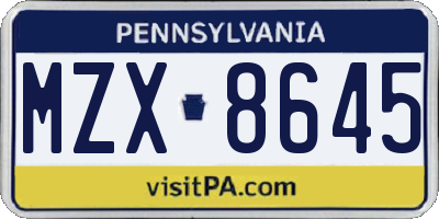 PA license plate MZX8645