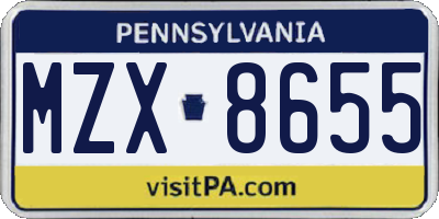 PA license plate MZX8655