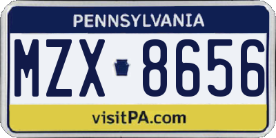 PA license plate MZX8656