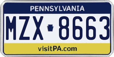 PA license plate MZX8663