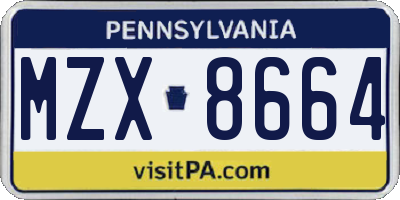 PA license plate MZX8664