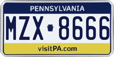 PA license plate MZX8666