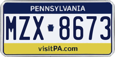PA license plate MZX8673