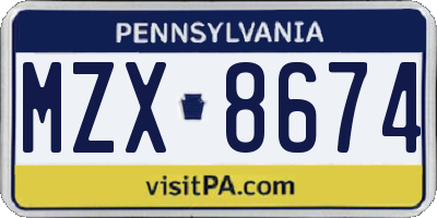 PA license plate MZX8674